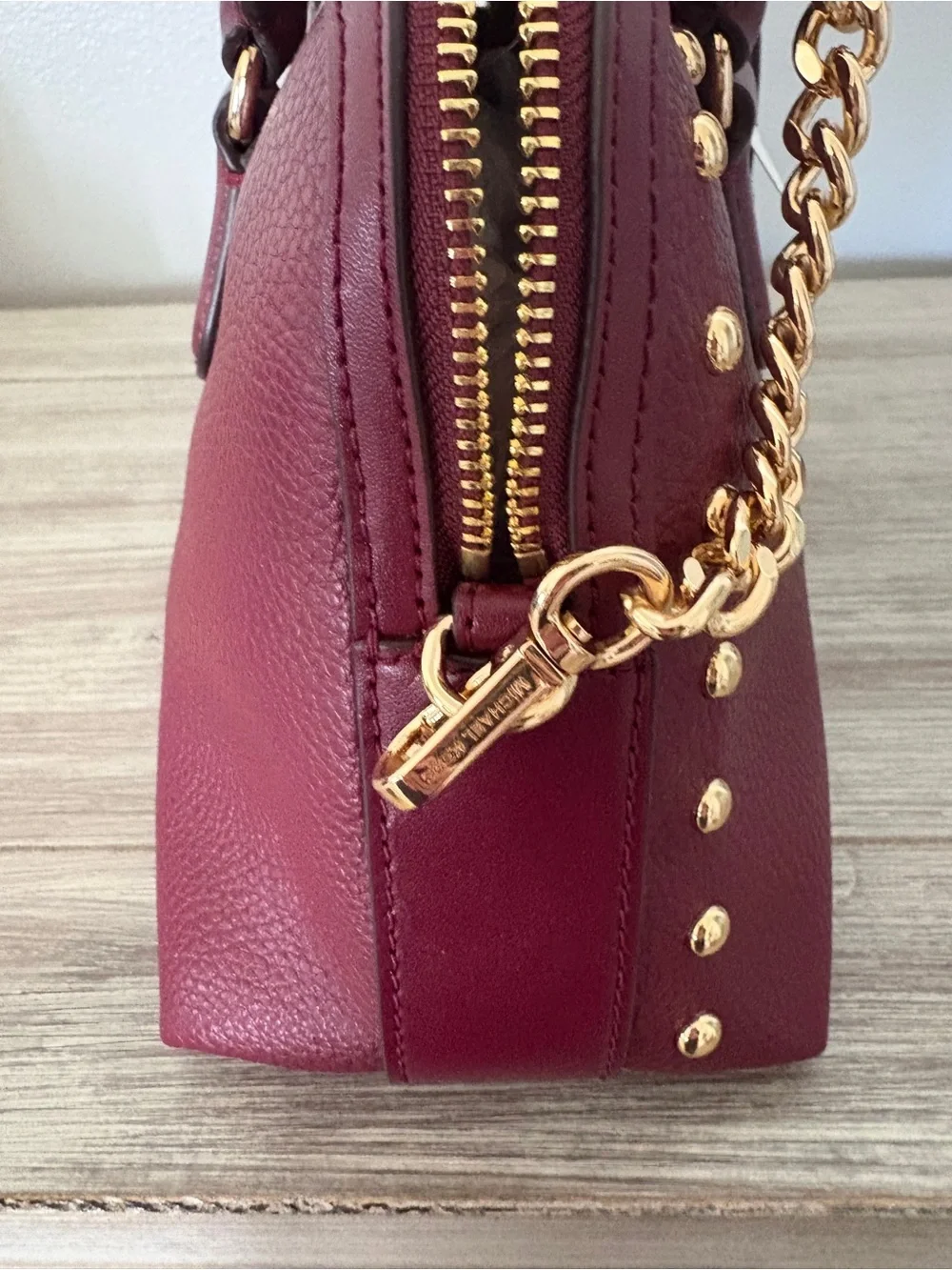 Michael Kors Kiri Burgundy Pebbled Leather Dome Satchel